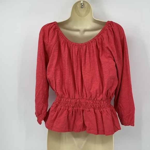 Marine Layer Christiana knit boho top shirt blouse red off shoulder smock new S - Picture 3 of 5